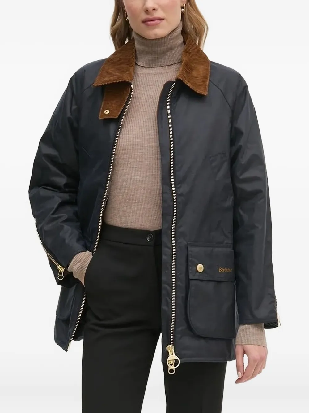 Barbour corduroy-collar zip-front jacket Blauw