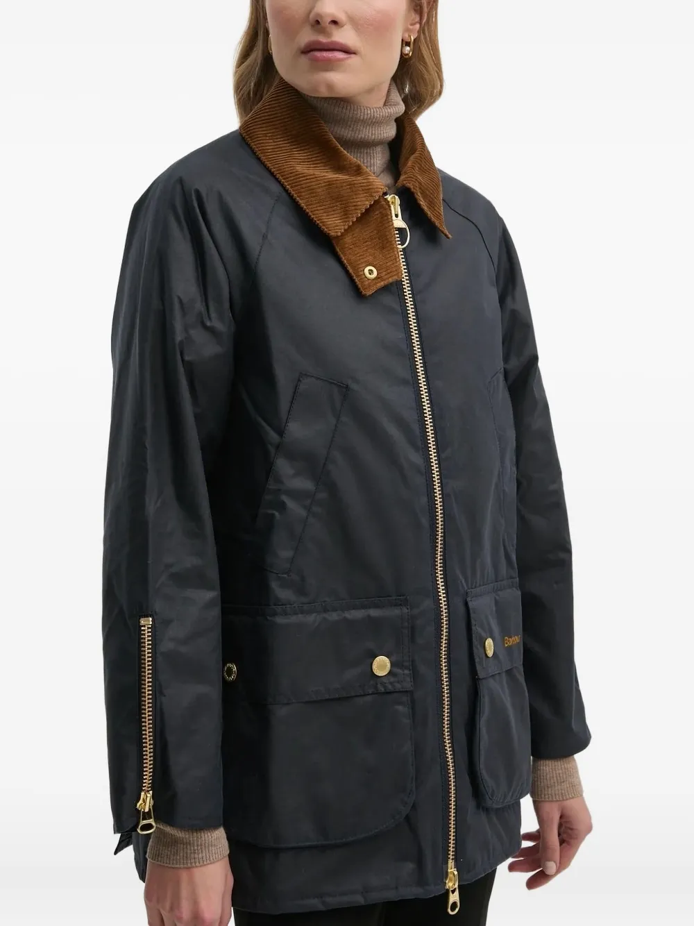 Barbour Jack met ribfluwelen kraag en rits Blauw