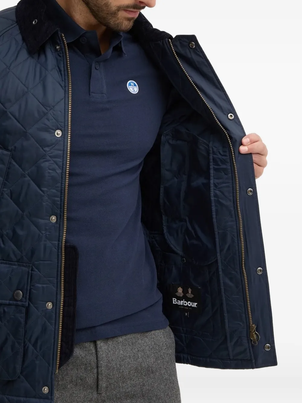 Barbour Diamond-quilting Corduroy-collar Jacket In Blue