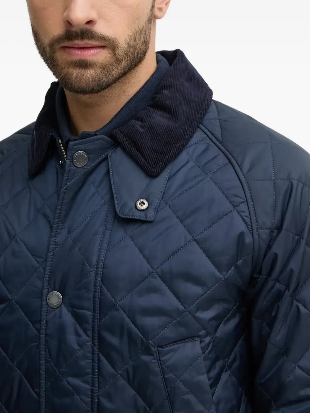 Barbour Diamond-quilting Corduroy-collar Jacket In Blue