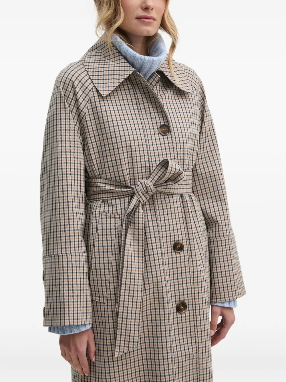 Barbour Beatrix Check Belted Trench Coat In Black