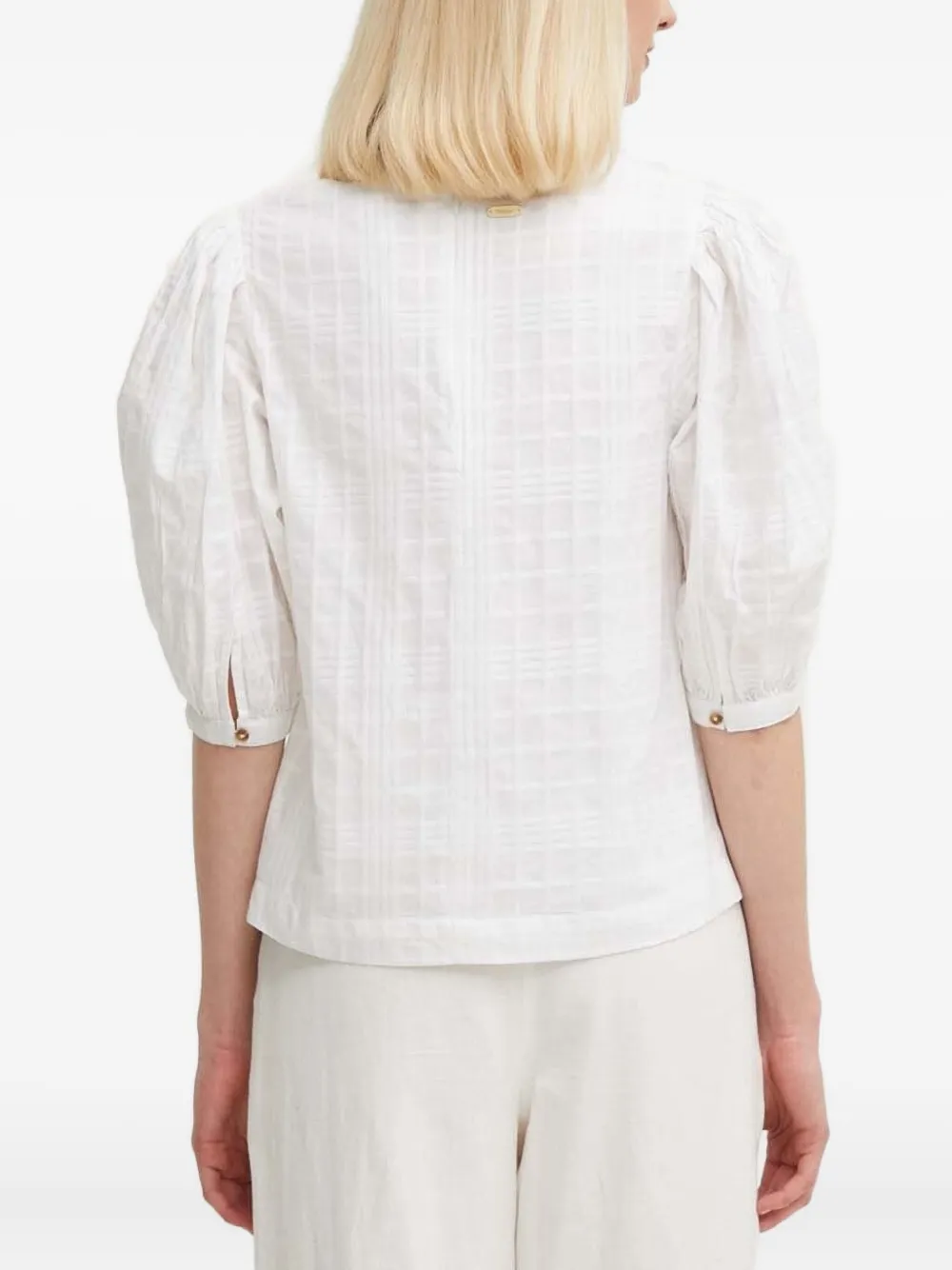 Barbour Checked Puff-sleeve Blouse In White