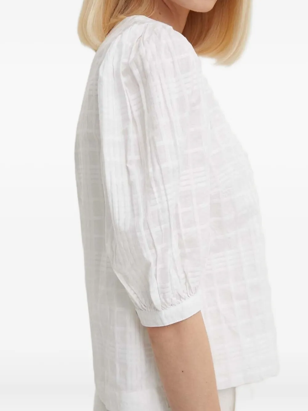 Barbour Checked Puff-sleeve Blouse In White