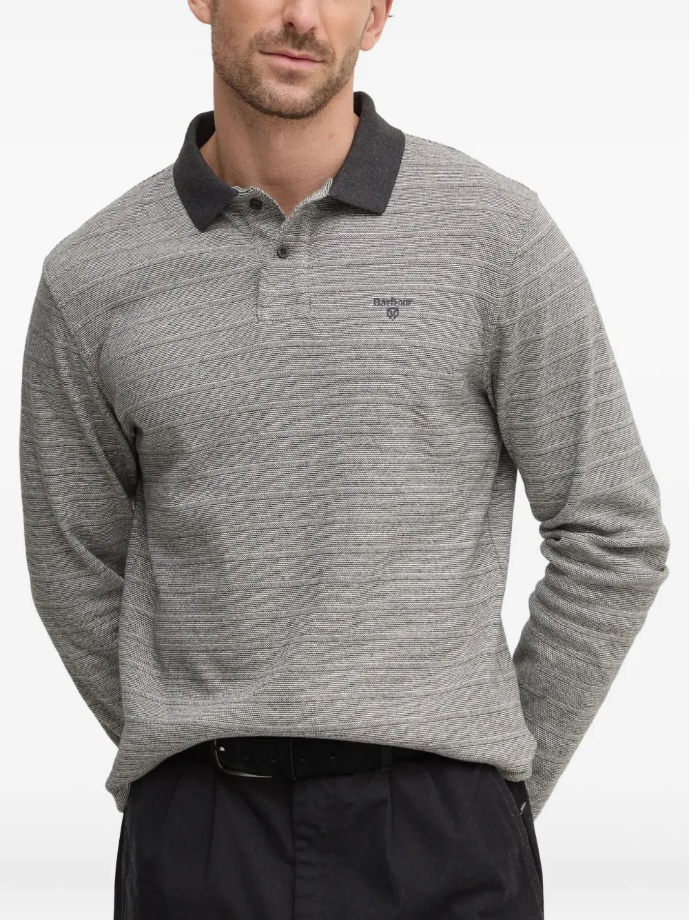 Barbour striped long-sleeve polo shirt | Grey | Image 1
