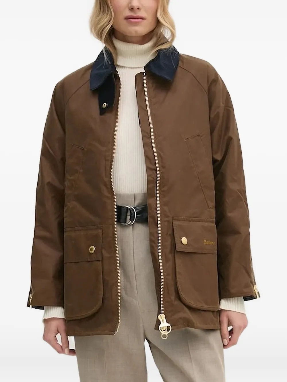 Barbour corduroy-collar zip-front jacket Bruin