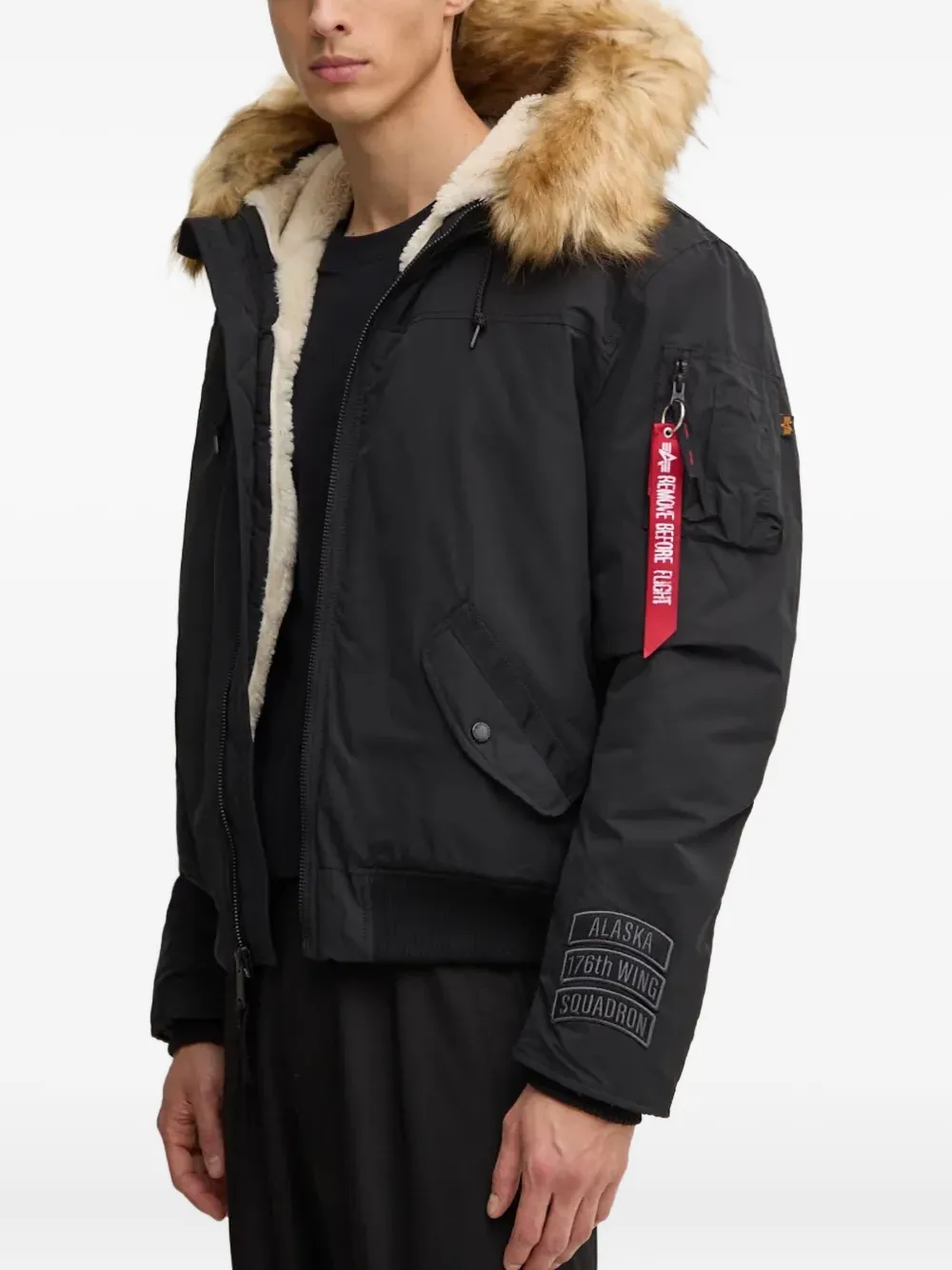 Alpha Industries faux-fur hooded bomber jacket | Black | Image 1
