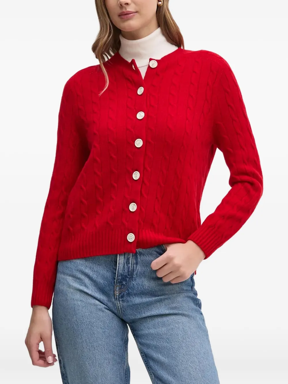 Barbour cable-knit wool cardigan | Red | Image 1
