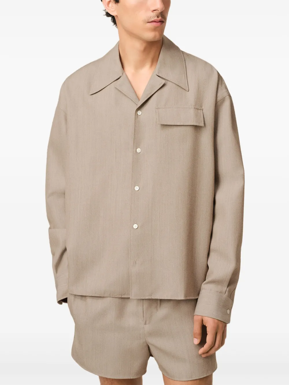 ★★AMI PARIS★★ Camp Kara Shirt Evergreen HSH203VI0003311 Sesame beige camp-collar shirt Ami Paris - men - AMI PARIS