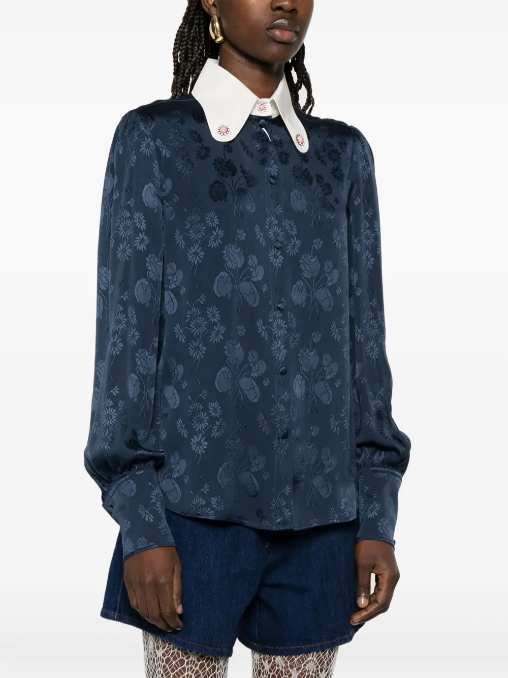Valentino Garavani Blouse met bloemen-jacquard Blauw