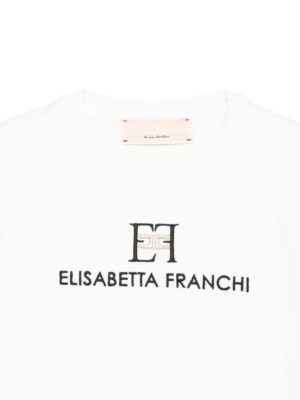 Shop Elisabetta Franchi La Mia Bambina Logo-embroidered T-shirt In Neutrals
