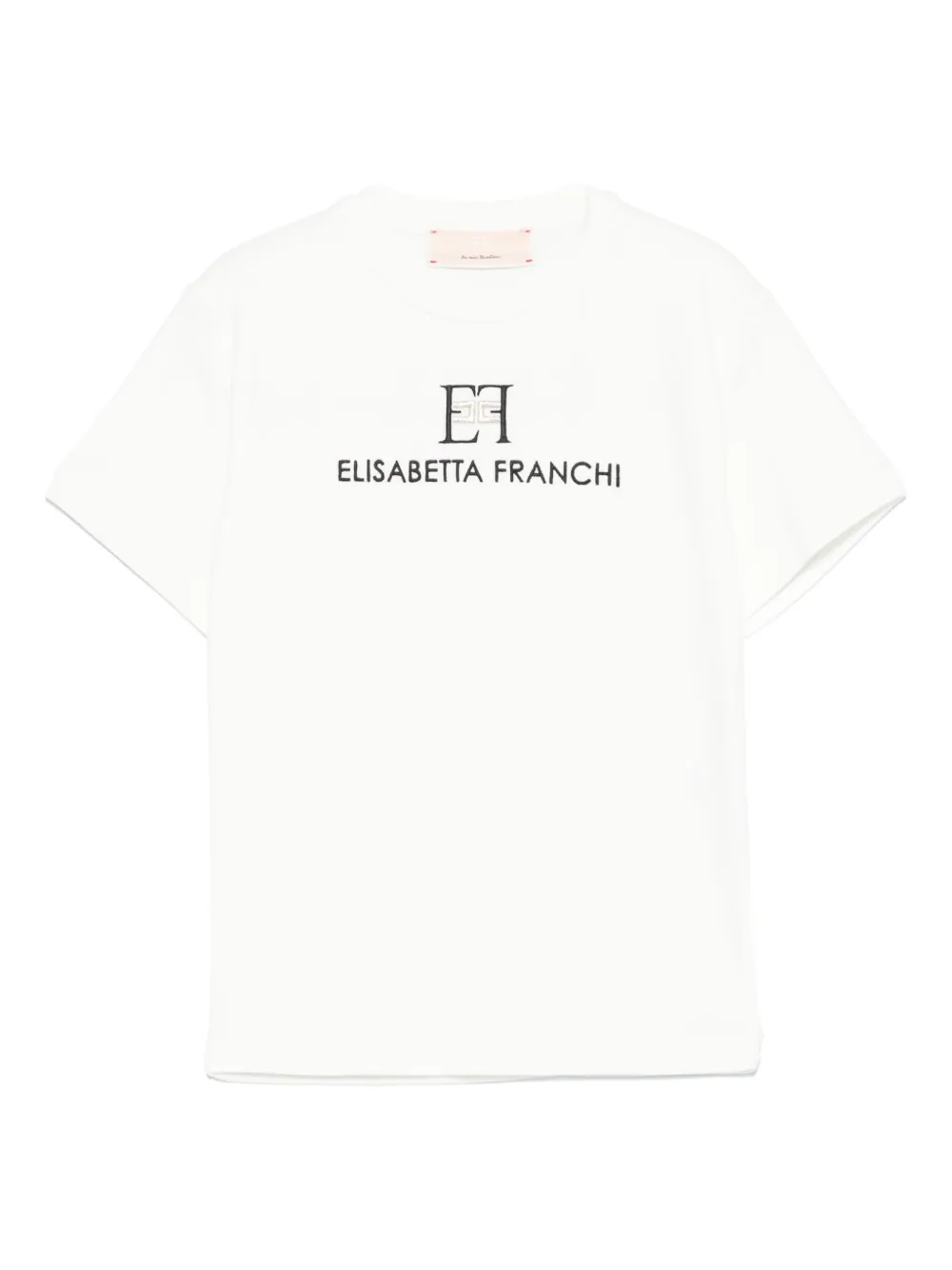 Shop Elisabetta Franchi La Mia Bambina Logo-embroidered T-shirt In Neutrals