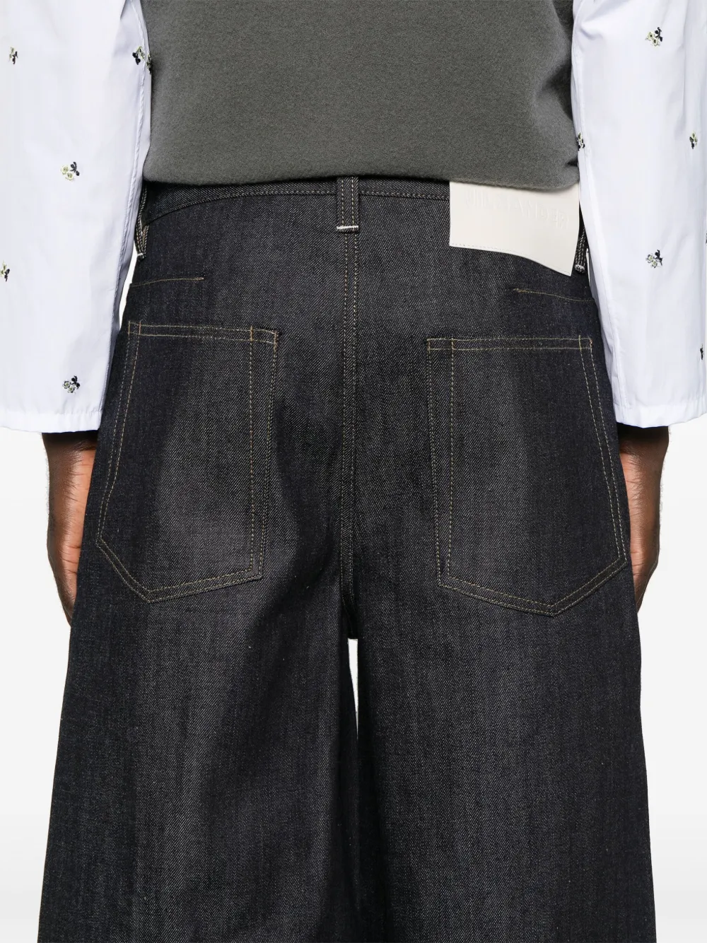 Jil Sander Gerafelde denim shorts Blauw