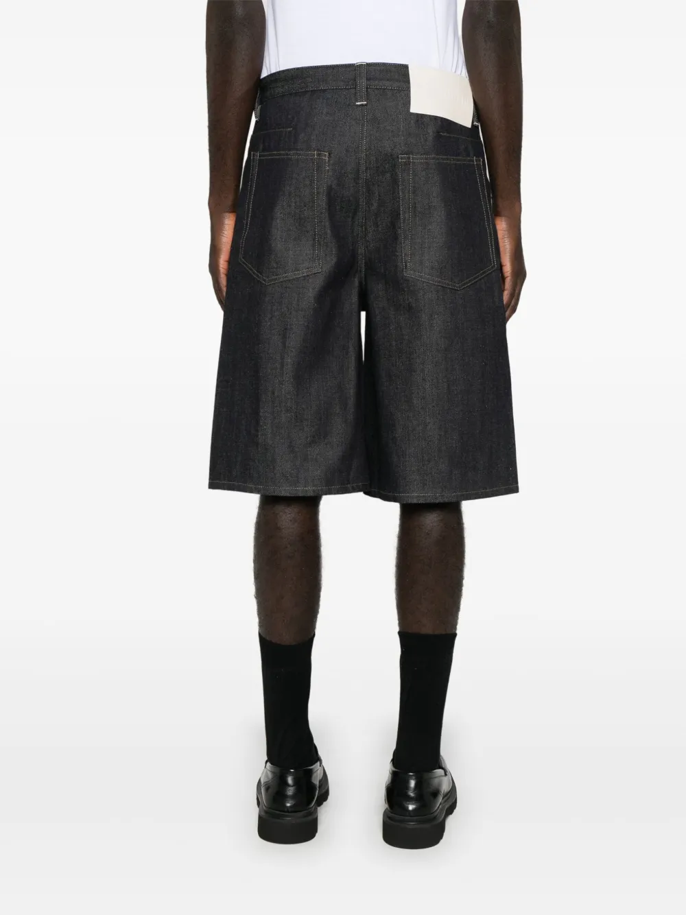 Jil Sander Gerafelde denim shorts Blauw