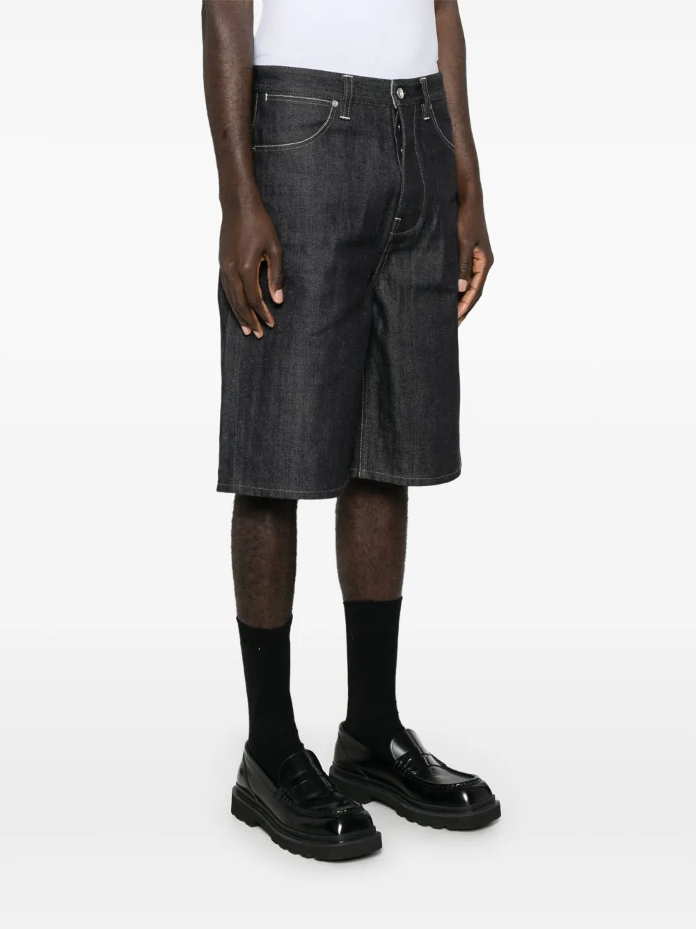 Jil Sander Gerafelde denim shorts Blauw