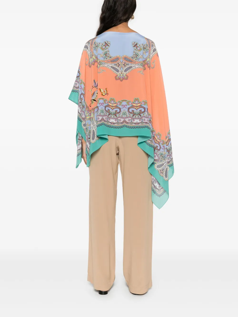 ETRO Zijden poncho blouse met print Groen