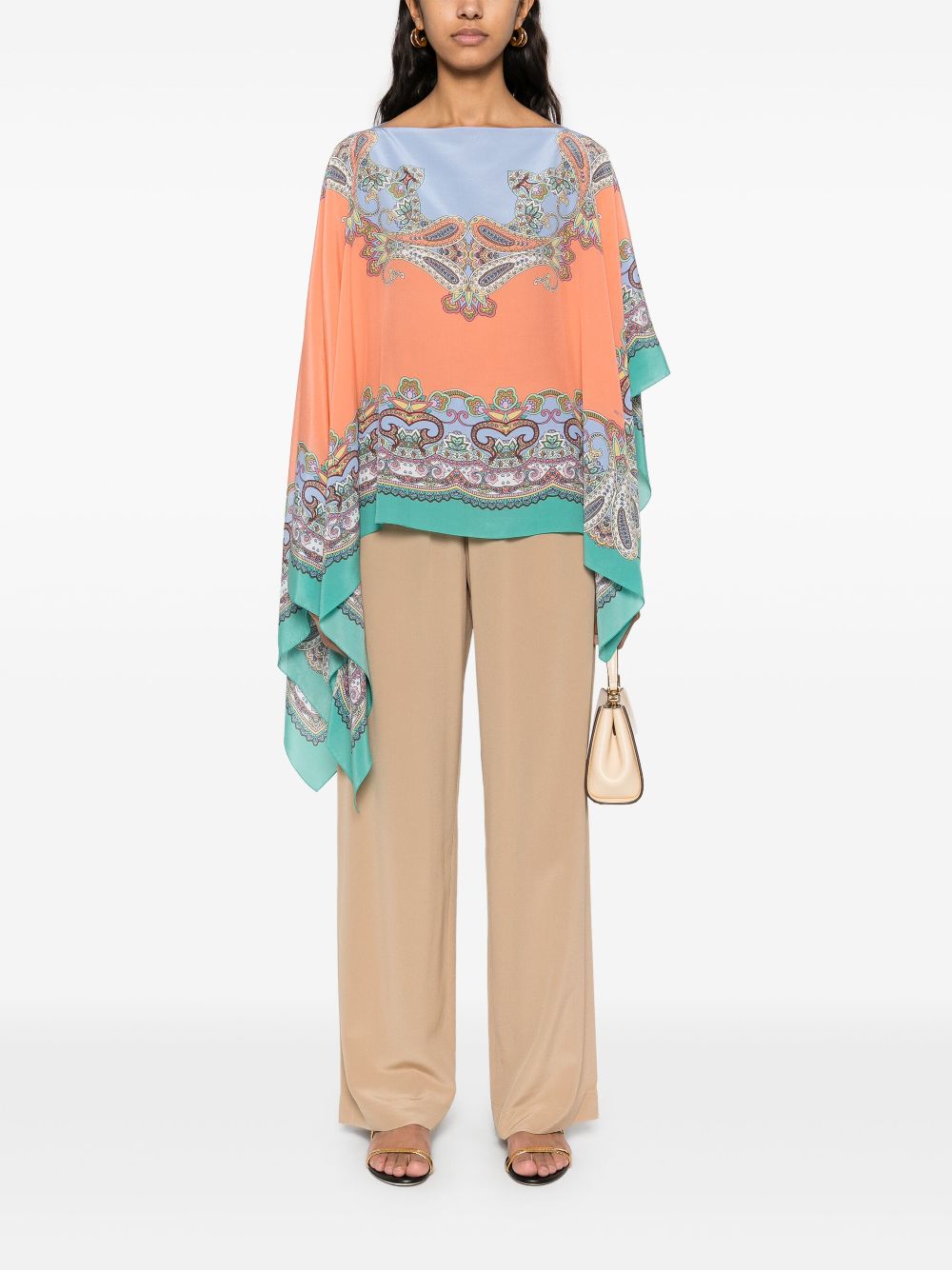 ETRO Zijden poncho blouse met print - Groen