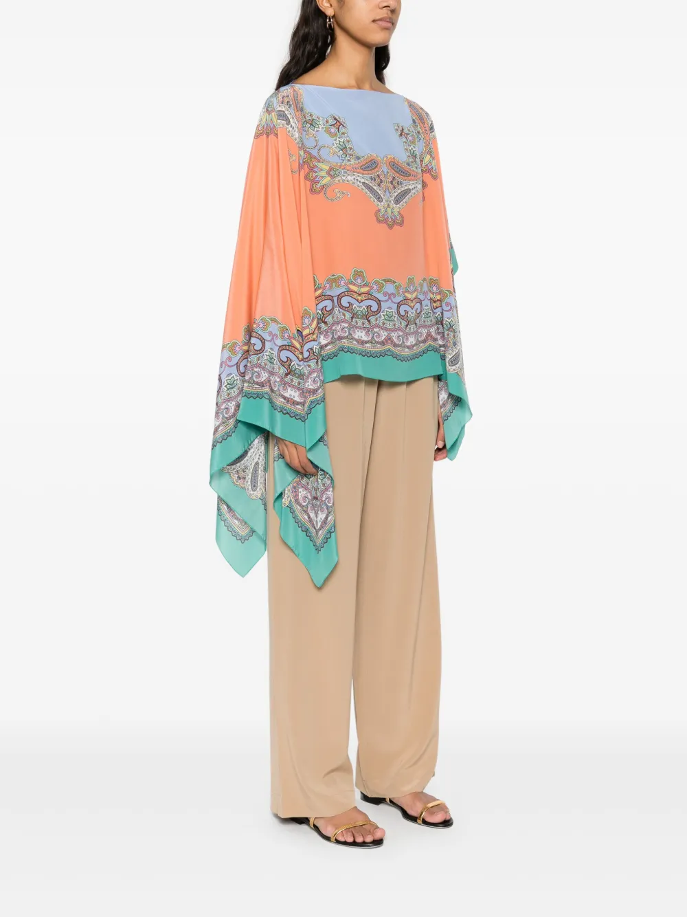 ETRO Zijden poncho blouse met print Groen