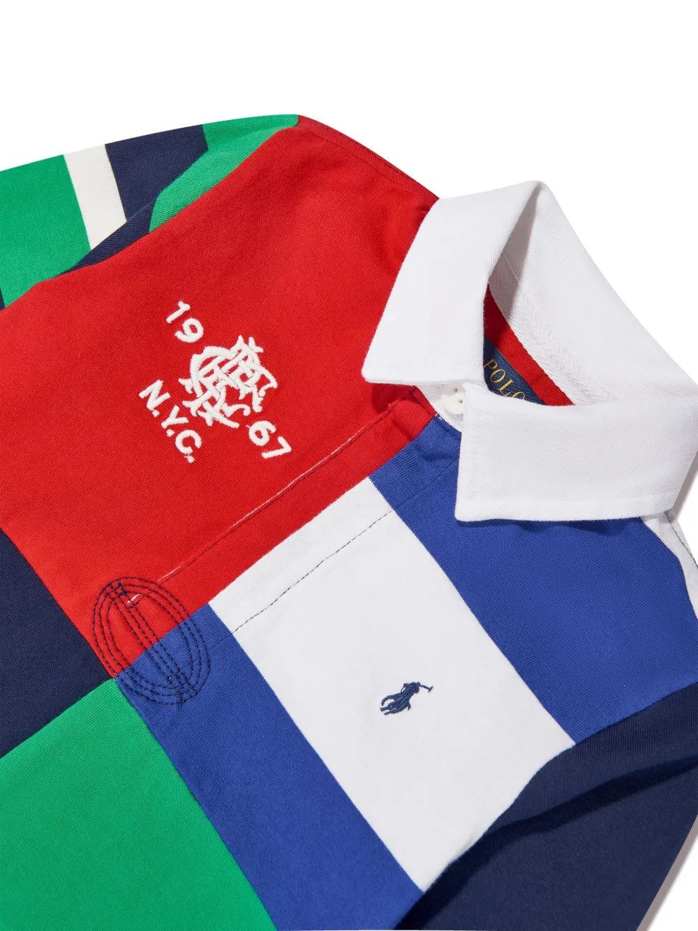 POLO RALPH LAUREN KIDS Zwart poloshirt met colourblocking en logo-reliëf Rood