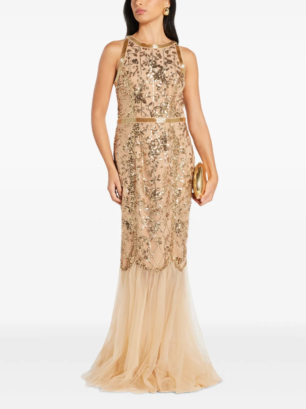 Marchesa Notte sequinned gown - Beige