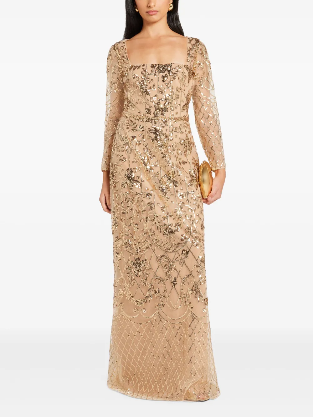 Marchesa Notte sequinned gown - Beige