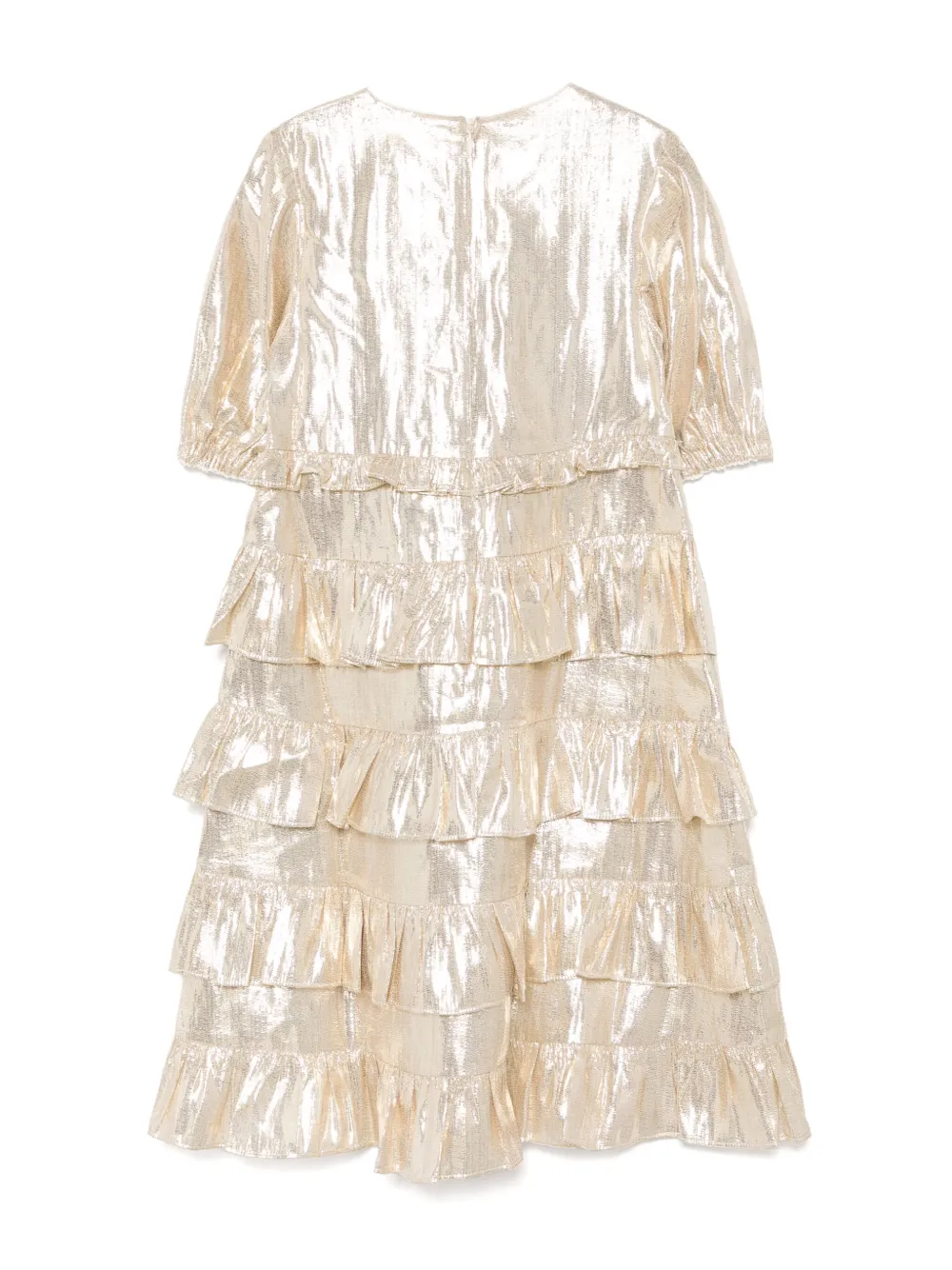 Self-Portrait Kids Gold Metallic Frill jurk - Goud