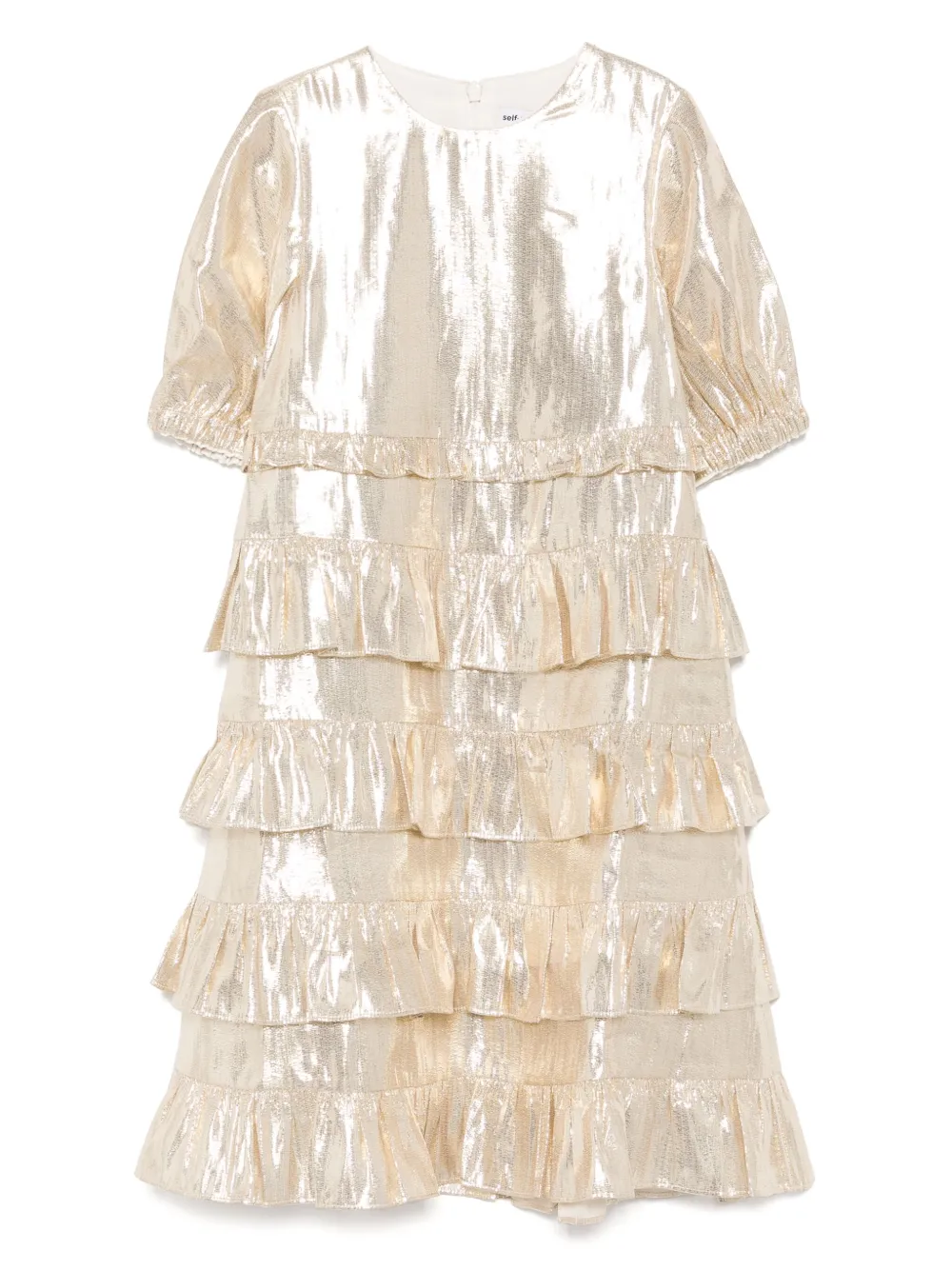 Self-Portrait Kids Gold Metallic Frill jurk Goud