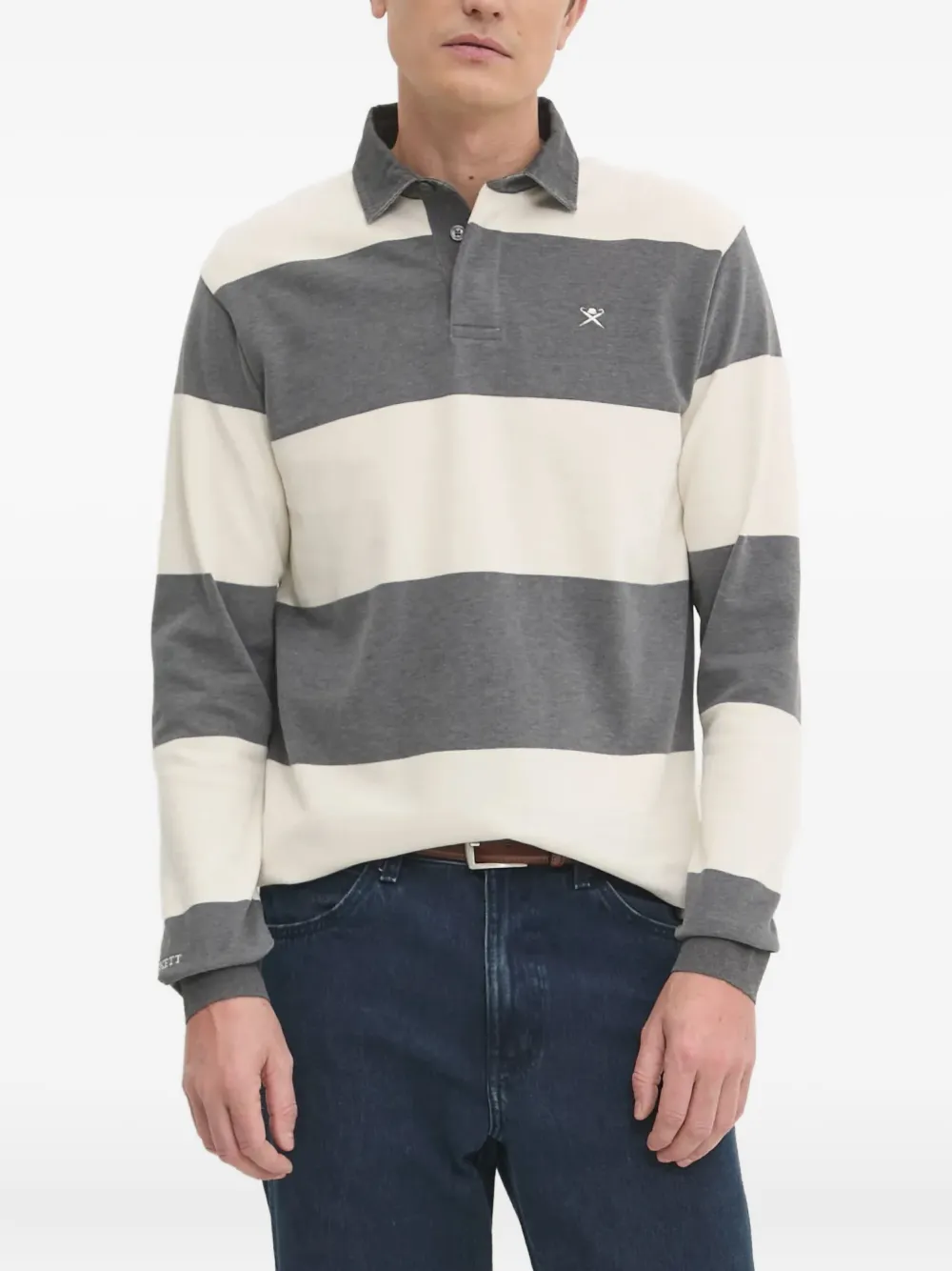 Hackett striped long-sleeve polo shirt | Grey | Image 1
