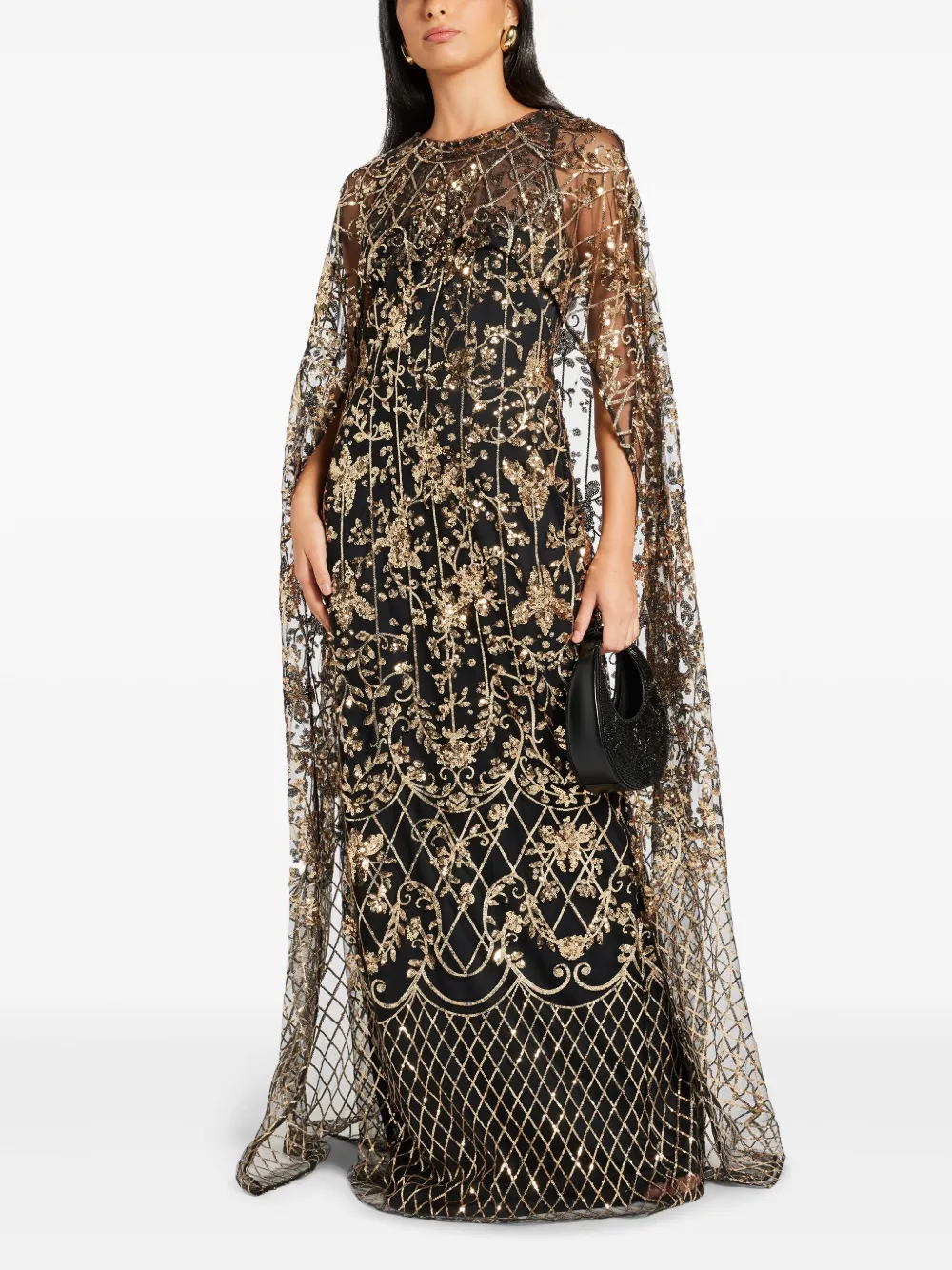 Marchesa Notte sequinned cape gown - Zwart