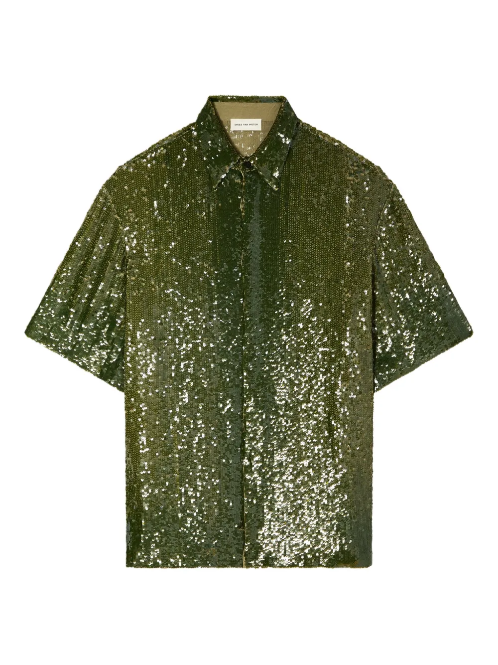 DRIES VAN NOTEN sequin-embellished short-sleeve shirt | Green | Image 1