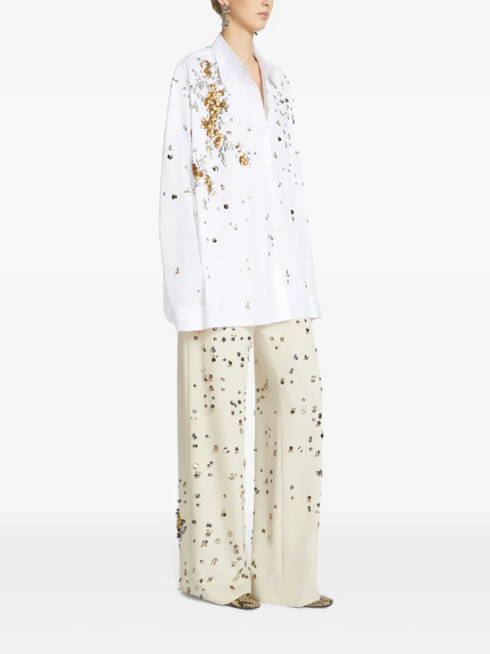 DRIES VAN NOTEN Broek verfraaid met studs Beige