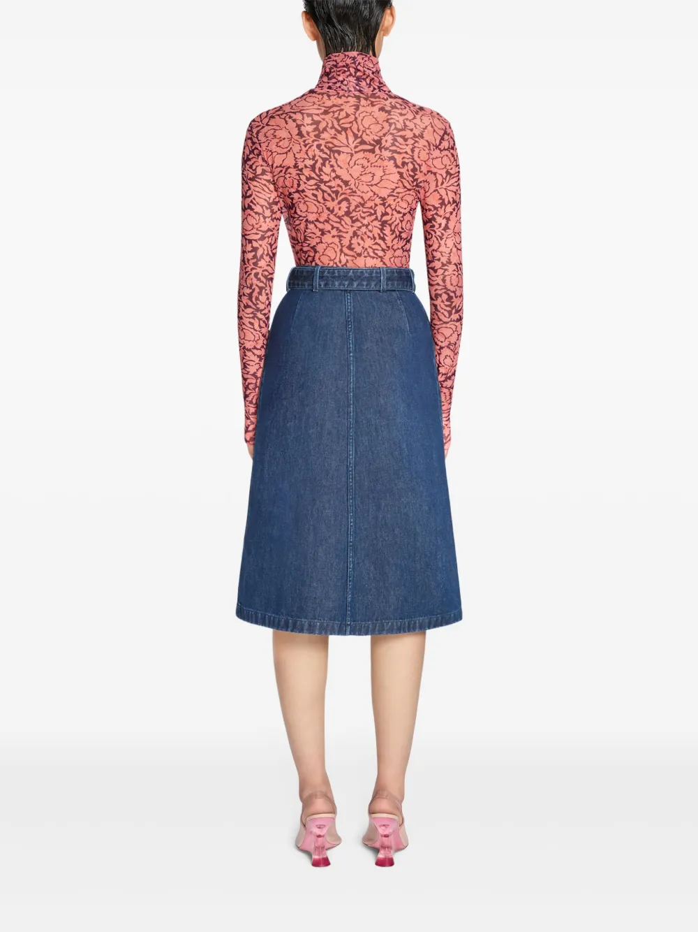 Shop Dries Van Noten Belted Denim Skirt In 蓝色