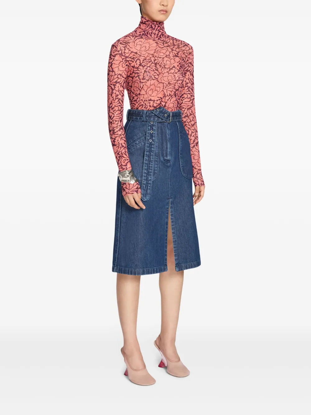 Shop Dries Van Noten Belted Denim Skirt In 蓝色