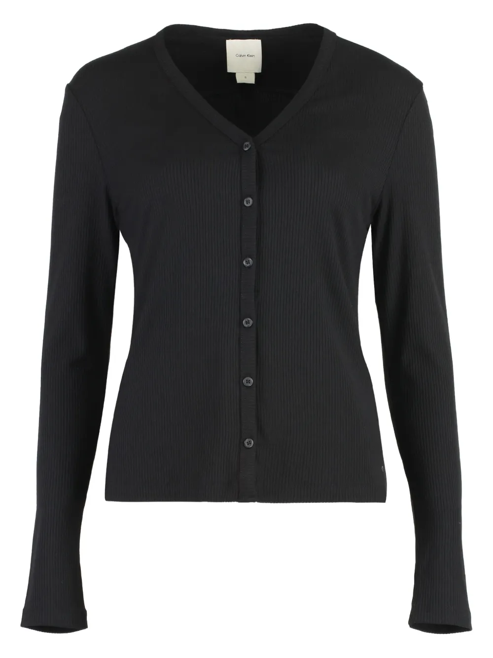 Calvin Klein ribbed buttoned cardigan | Black | Image 1