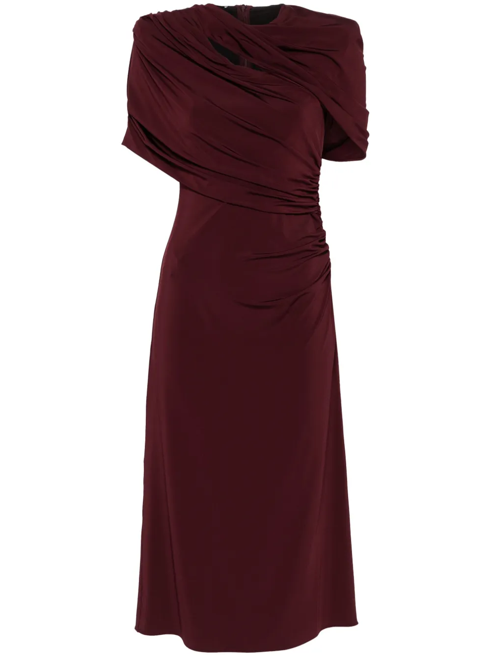 draped-cape midi dress