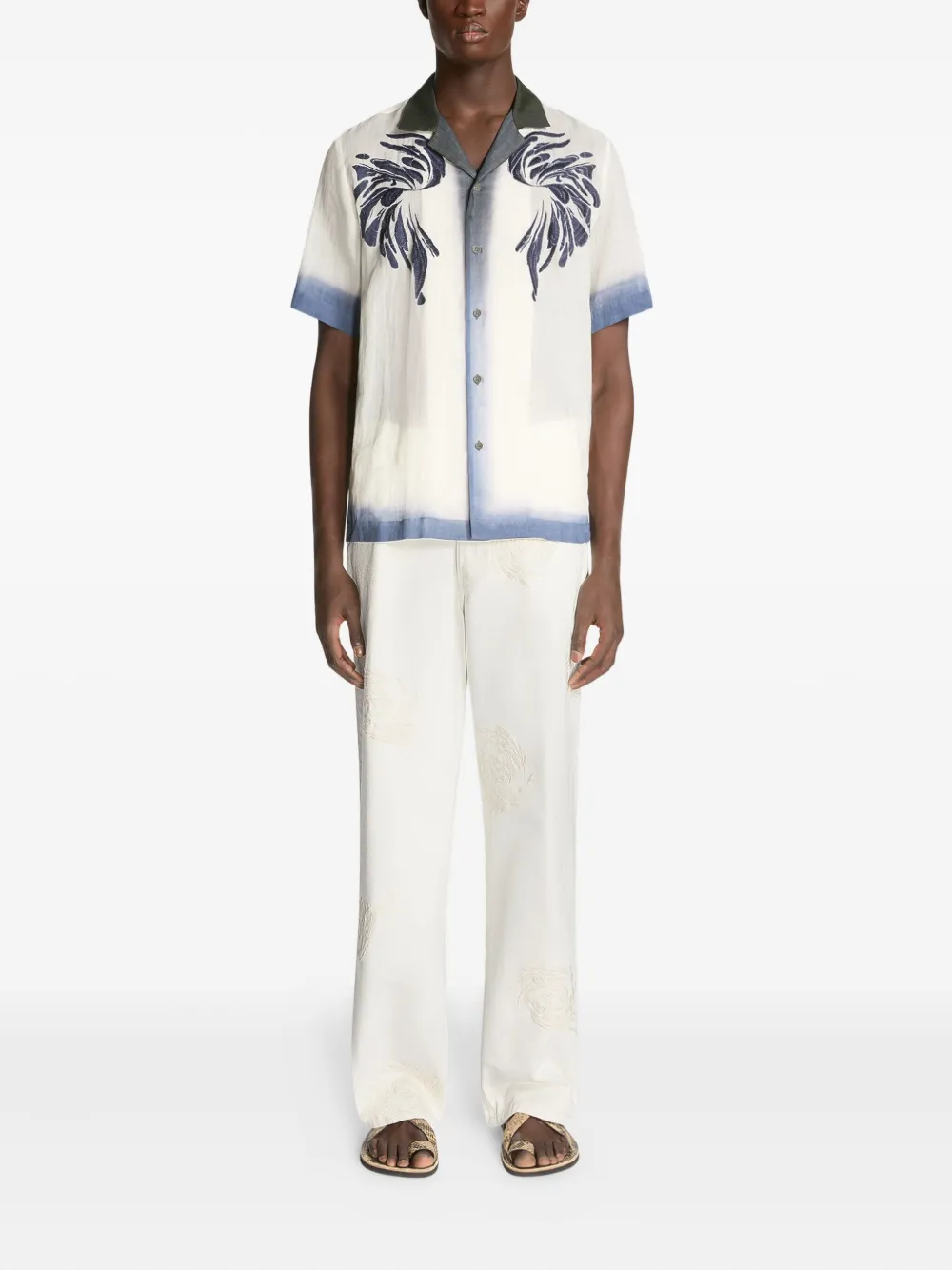 DRIES VAN NOTEN Overhemd met geborduurde vleugel en korte mouwen - Wit