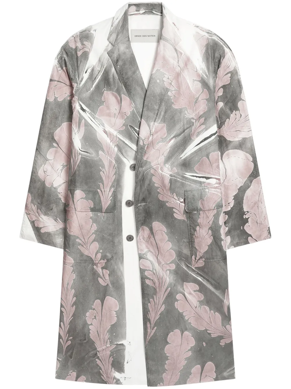 Dries Van Noten Printed Double-breasted Coat In Gray