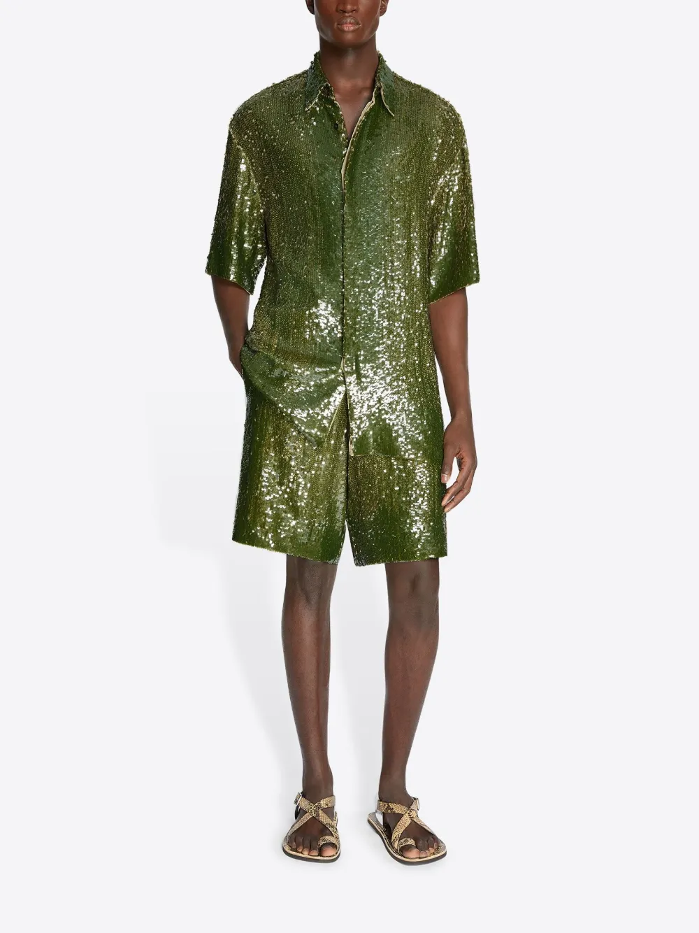 DRIES VAN NOTEN Shorts verfraaid met pailletten - Groen