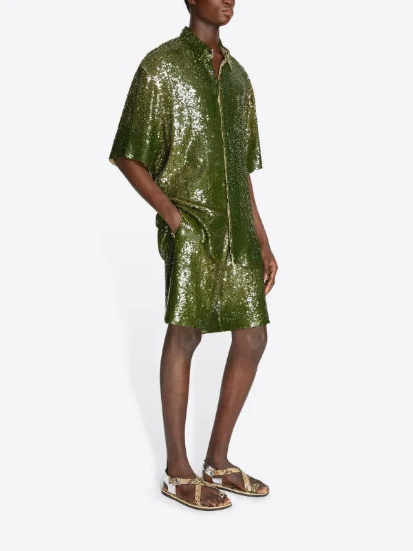 ショートパンツ DRIES VAN NOTEN PRINTED SEQUINED BERMUDA SHORTS Sequined Bermuda shorts in green - Dries Van Noten | Mytheresa