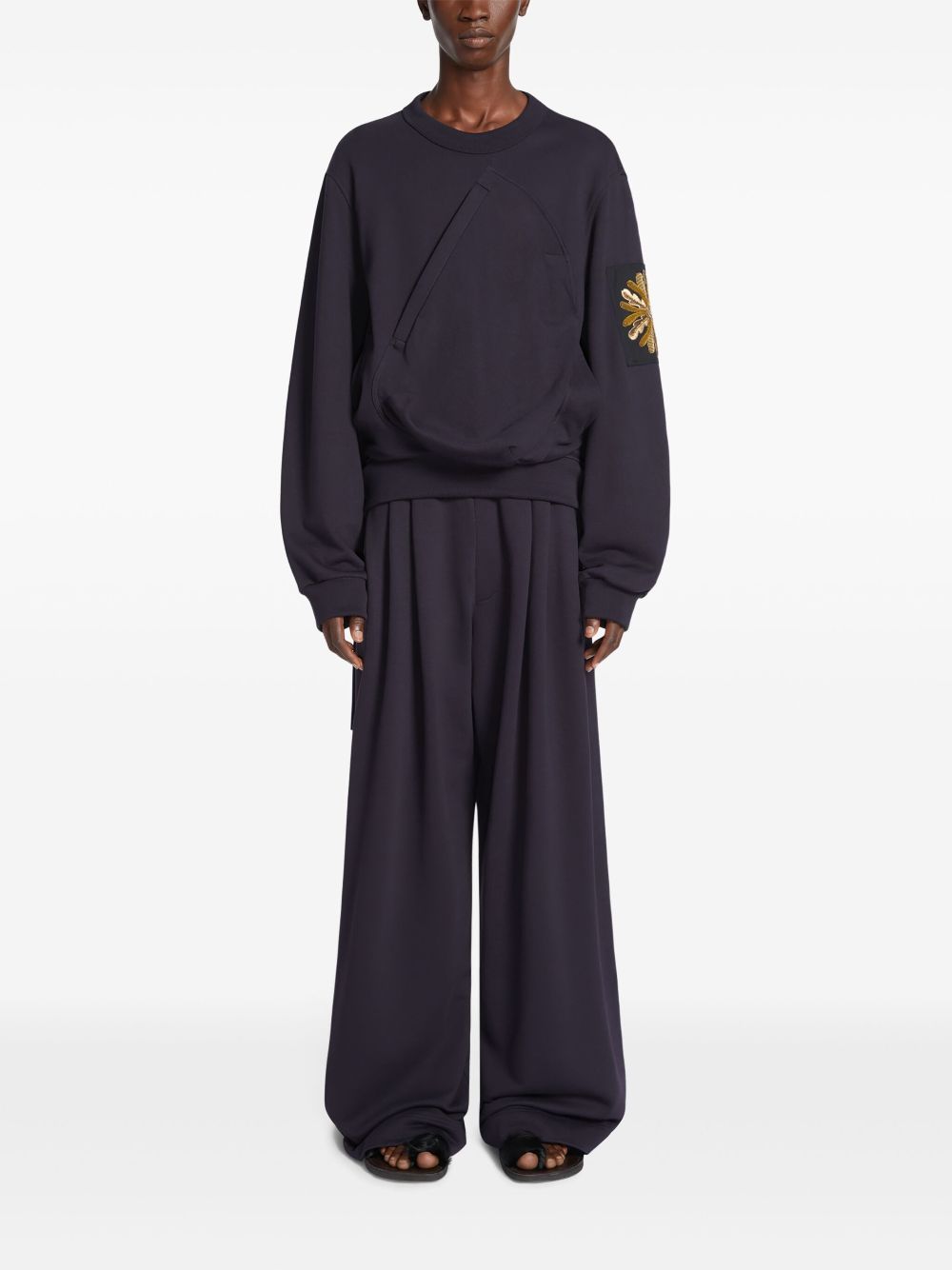 DRIES VAN NOTEN wide-leg pleated cotton trousers - Blauw