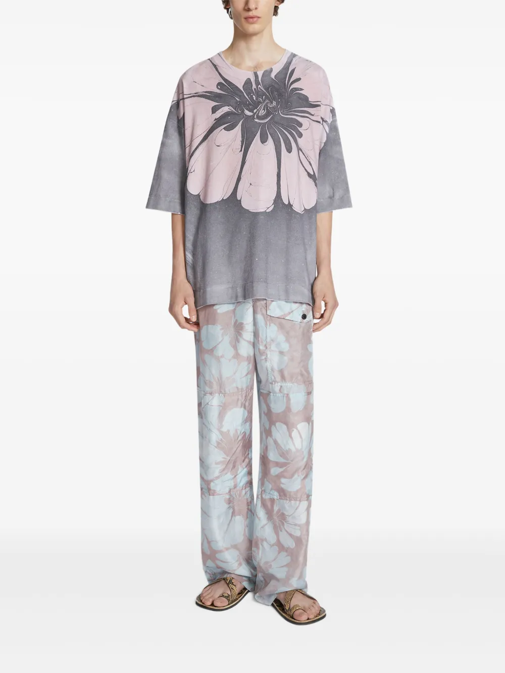DRIES VAN NOTEN Oversized T-shirt met bloemenprint - Grijs