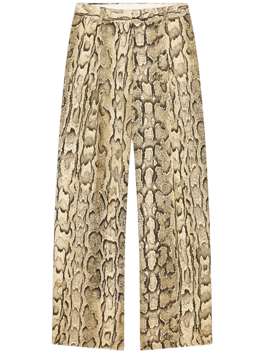 Dries Van Noten Pleated Snake-print Jersey Straight-leg Pants In Neutrals