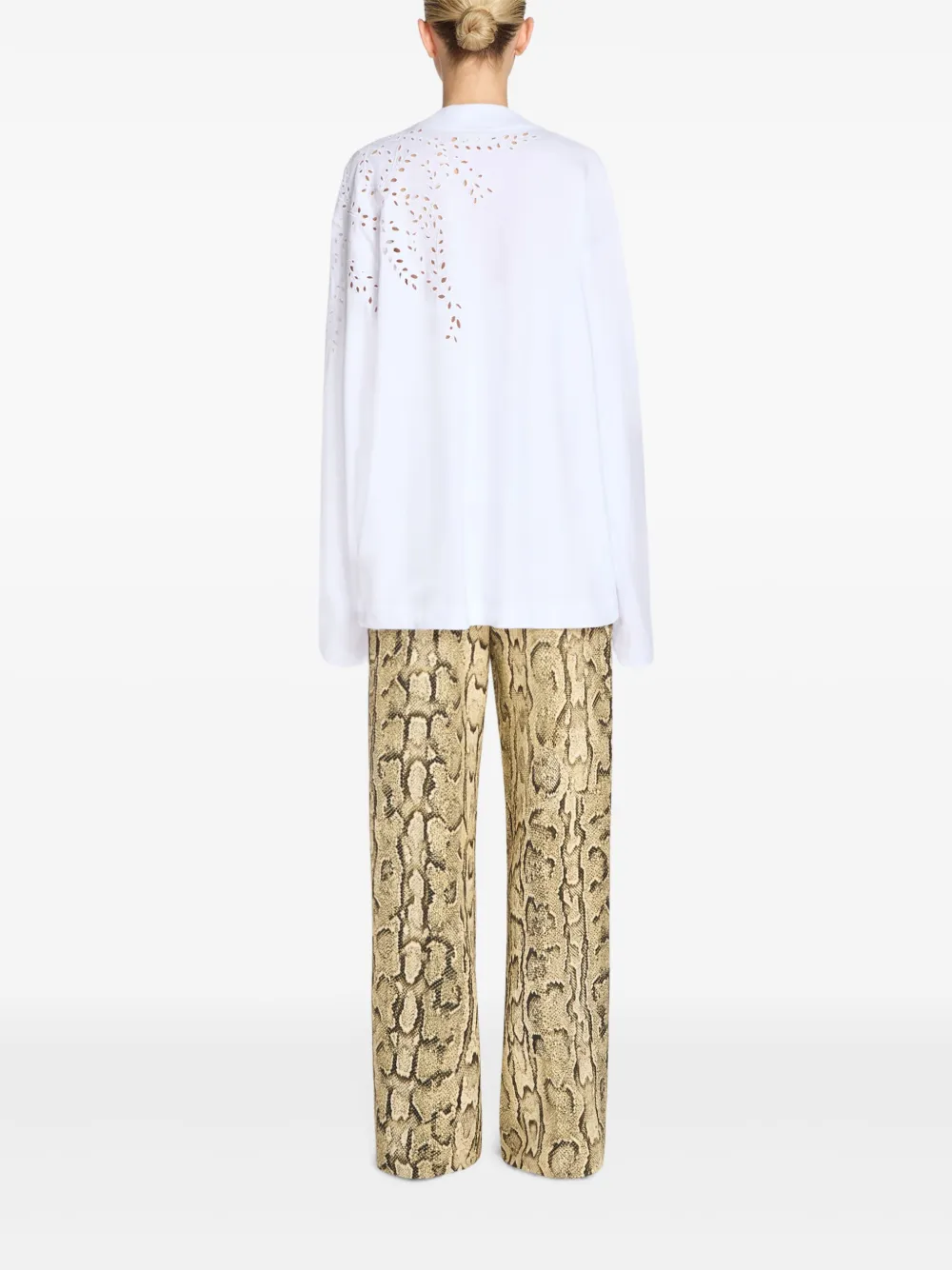 Dries Van Noten Pleated Snake-print Jersey Straight-leg Pants In Neutrals