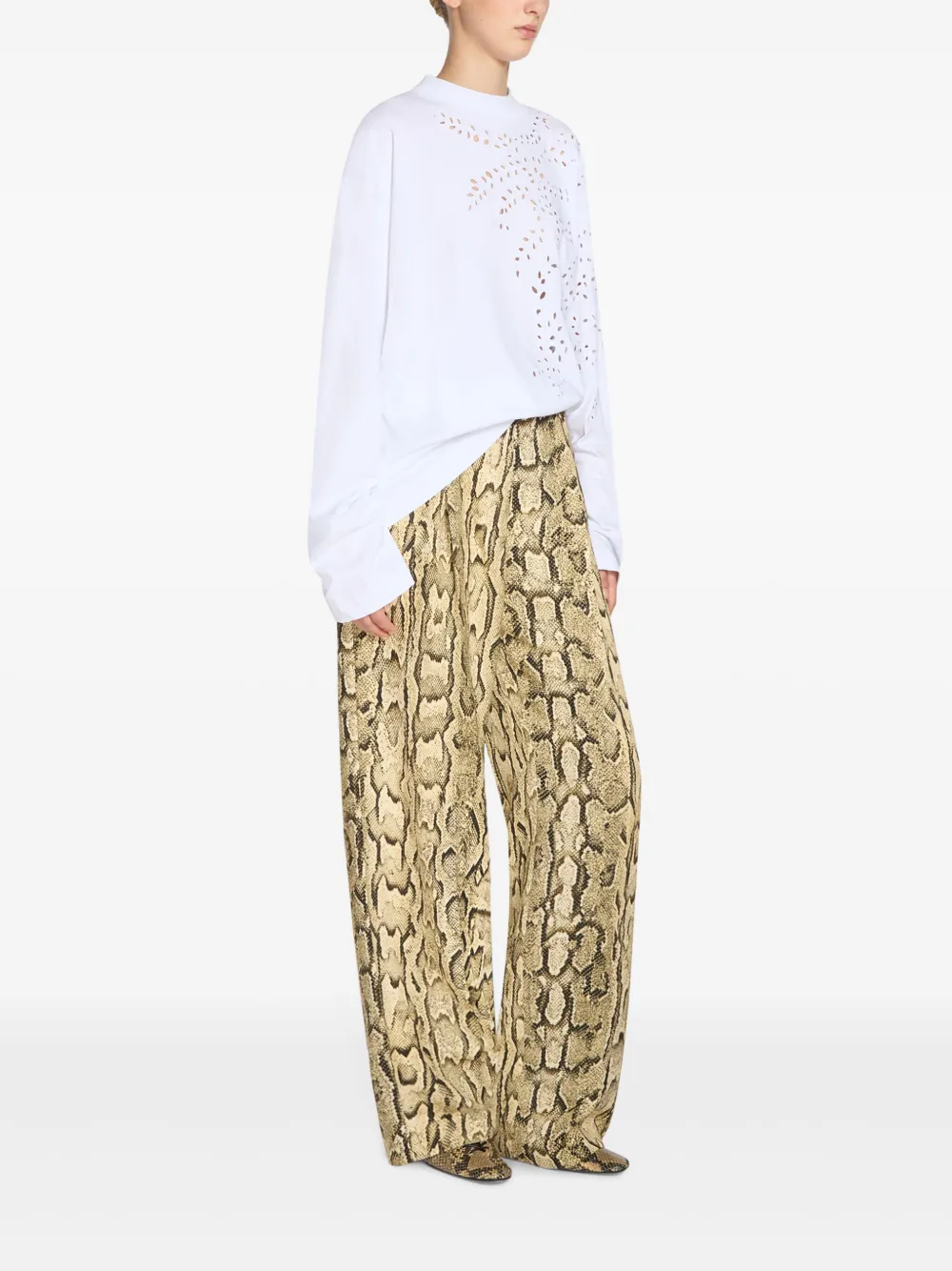 Dries Van Noten Pleated Snake-print Jersey Straight-leg Pants In Neutrals