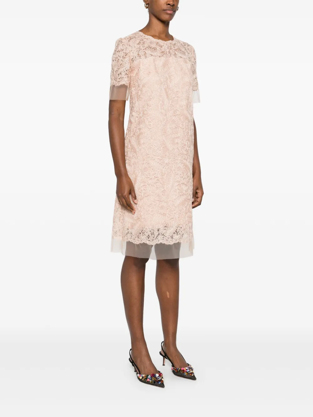 Shop Ermanno Scervino Lace Midi Dress In Neutrals