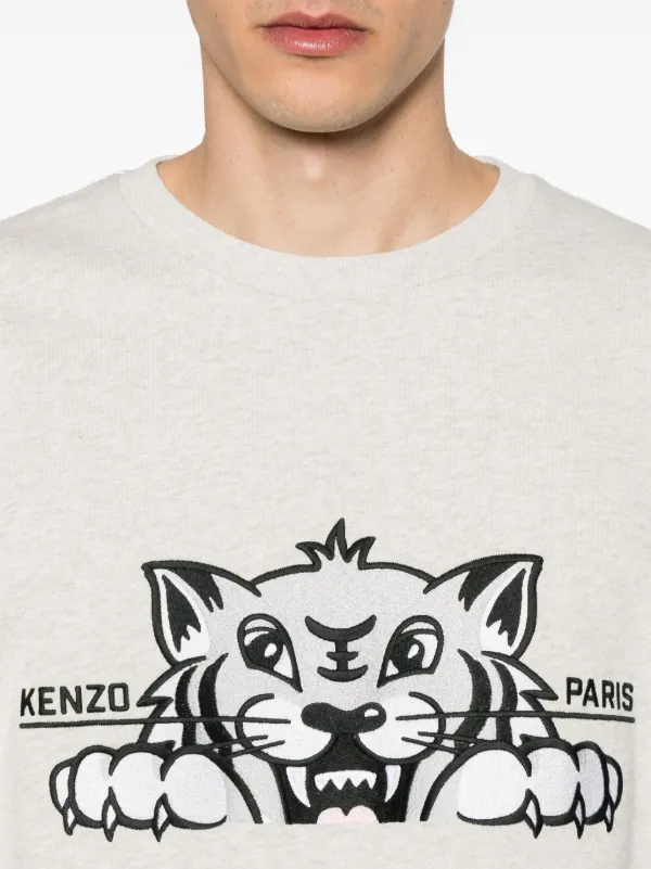 Kenzo Happy Tiger-embroidered T-shirt | Grey | FARFETCH TR