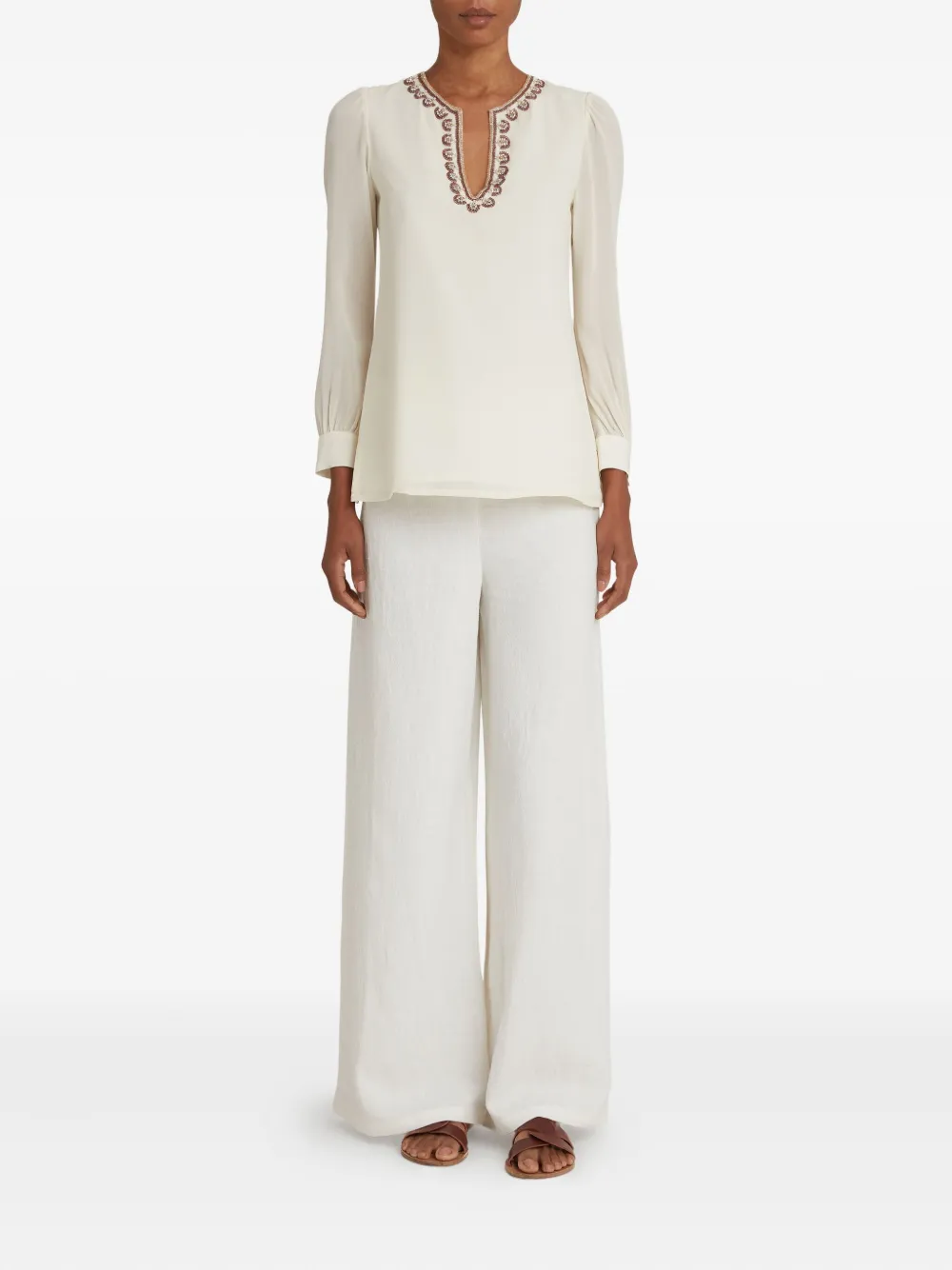 Emporio Sirenuse bead-embroidered blouse - Beige