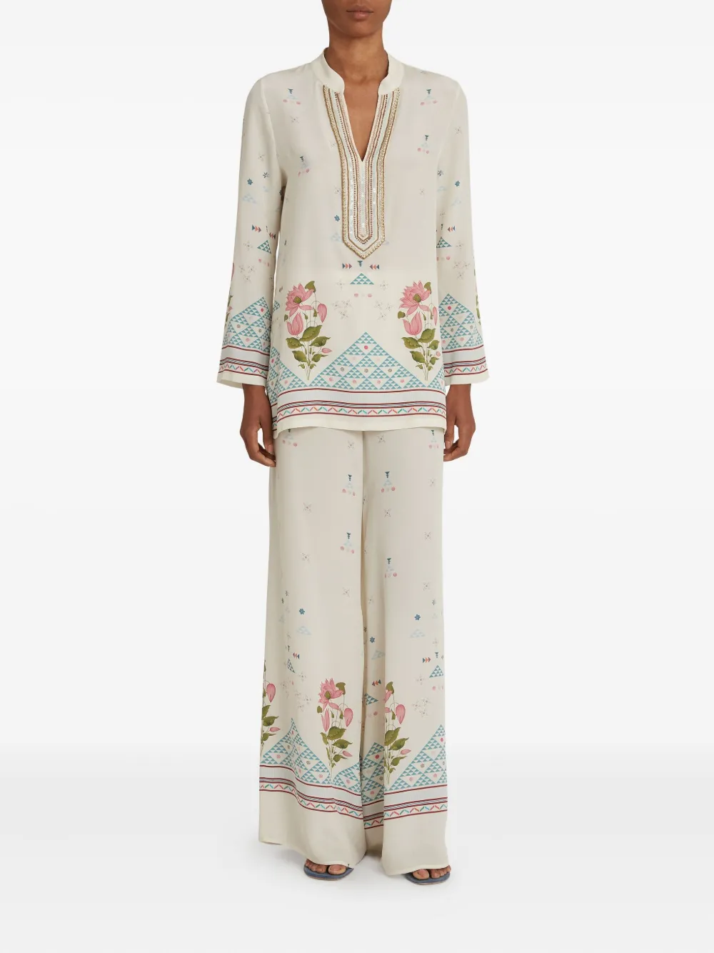 Emporio Sirenuse Broek met bloemenprint - Beige
