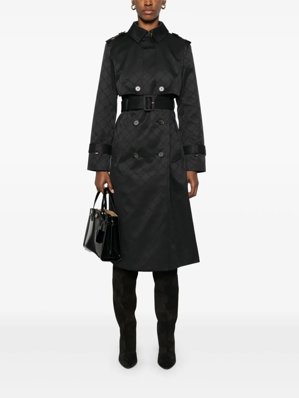 Elisabetta Franchi Trenchcoat met jacquard - Zwart