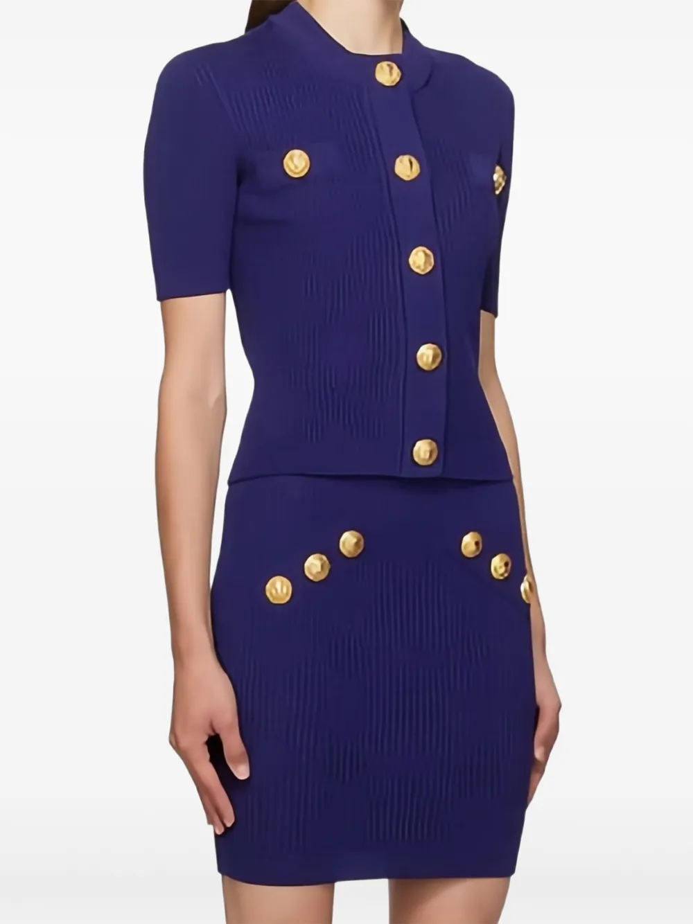  Balmain Top De Canalé Con Botones - Azul 