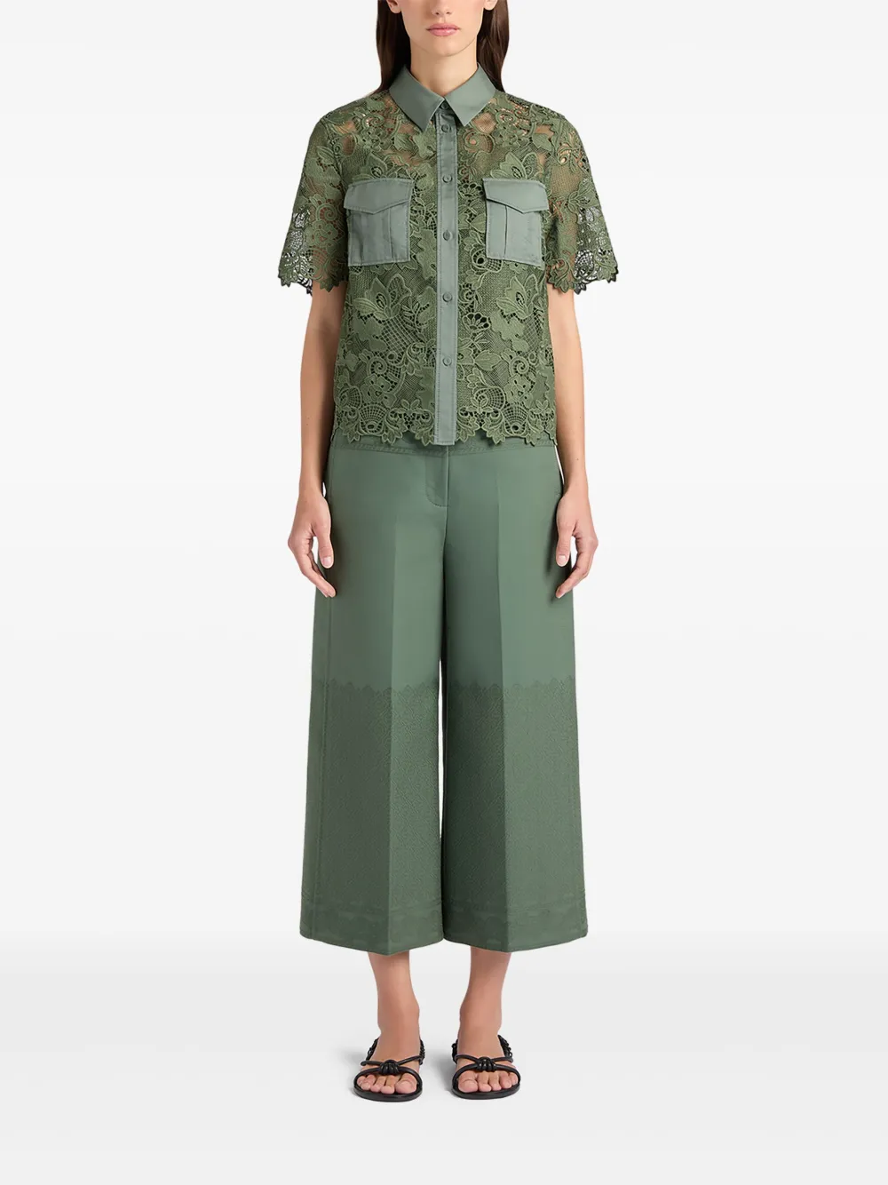 Ports 1961 Blouse met Chantilly-kant - Groen